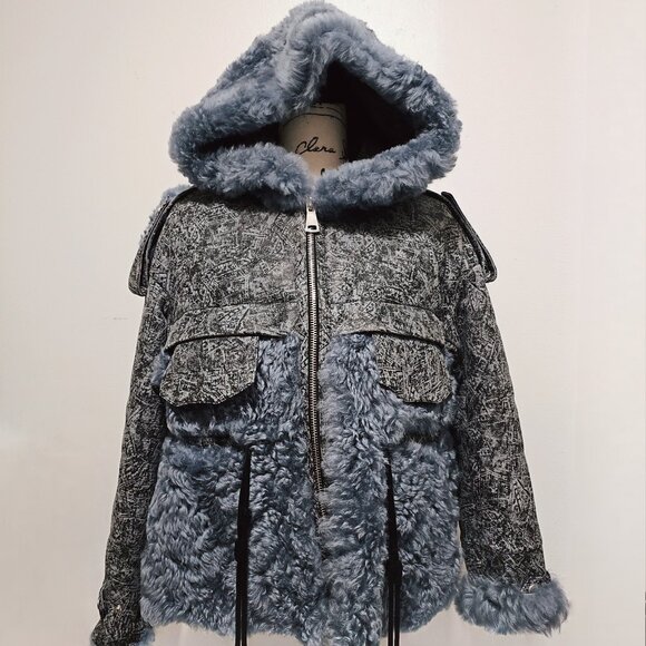 New Real Sheepskin Shearling Lamb Fur Coat Jacket Blazer Leather Suede BlueJeans - Picture 1 of 5